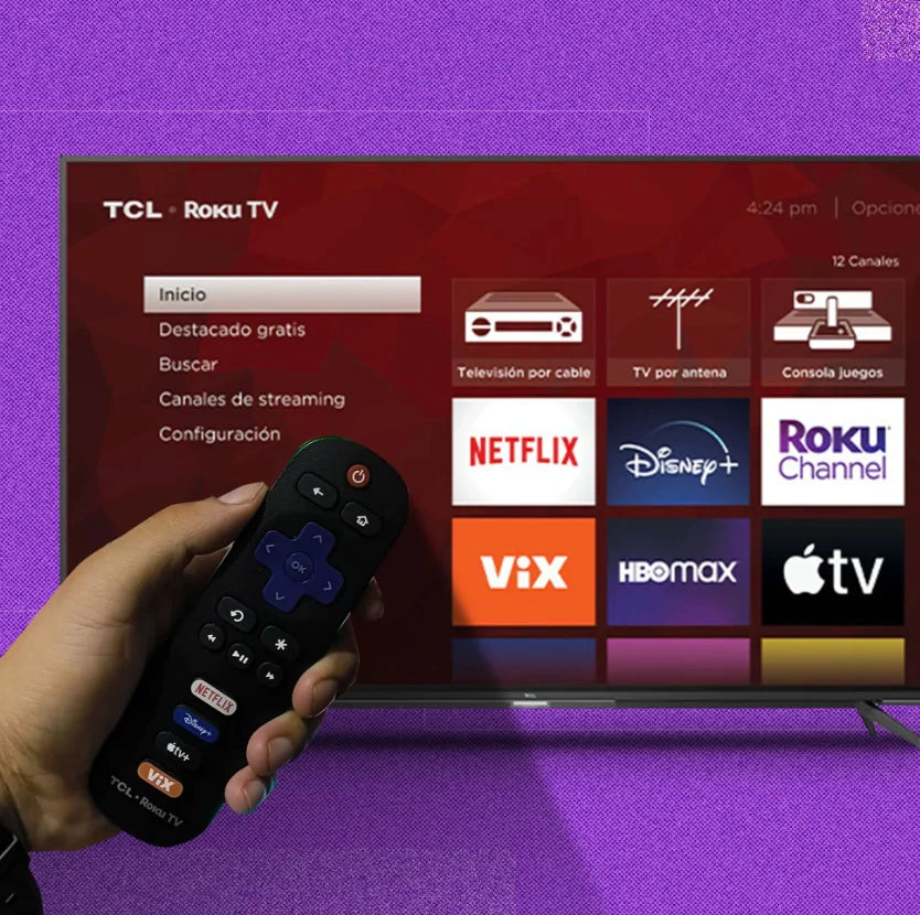 Roku Express HD con su control remoto y cable HDMI - vista 3