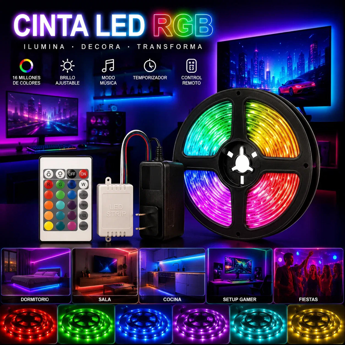 Cinta LED RGB 5 Metros | con Control Remoto